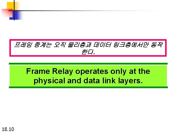 프레임 중계는 오직 물리층과 데이터 링크층에서만 동작 한다. Frame Relay operates only at the