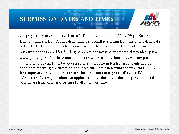 SUBMISSION DATES AND TIMES All proposals must be received on or before May 22,