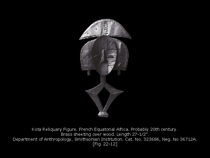 Kota Reliquary Figure. French Equatorial Africa. Probably 20 th century. Brass sheeting over wood.