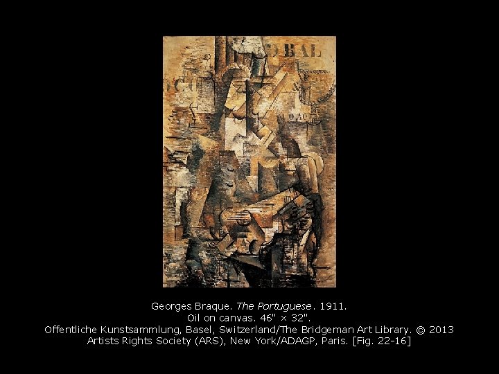 Georges Braque. The Portuguese. 1911. Oil on canvas. 46" × 32". Offentliche Kunstsammlung, Basel,