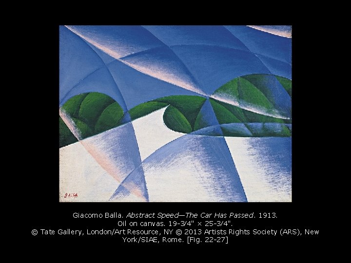 Giacomo Balla. Abstract Speed—The Car Has Passed. 1913. Oil on canvas. 19 -3⁄4" ×