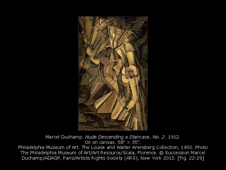 Marcel Duchamp. Nude Descending a Staircase, No. 2. 1912. Oil on canvas. 58" ×