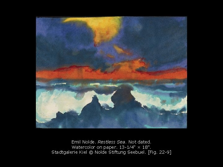 Emil Nolde. Restless Sea. Not dated. Watercolor on paper. 13 -1⁄4" × 18". Stadtgalerie