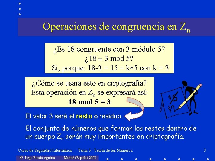 Operaciones de congruencia en Zn ¿Es 18 congruente con 3 módulo 5? ¿ 18