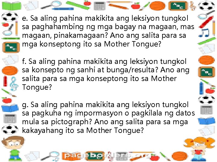 e. Sa aling pahina makikita ang leksiyon tungkol sa paghahambing ng mga bagay na