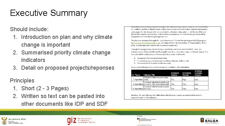Executive Summary Should include: 1. Introduction on plan and why climate change is important