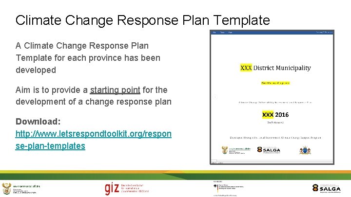 Climate Change Response Plan Template A Climate Change Response Plan Template for each province