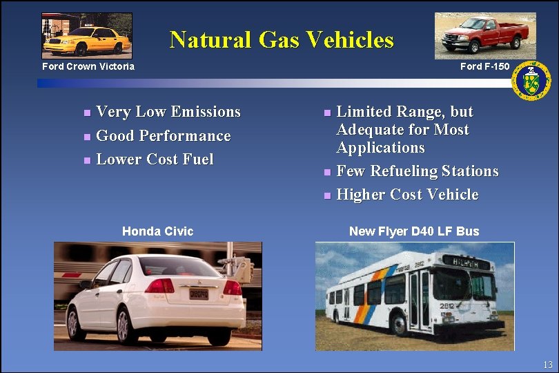 Natural Gas Vehicles Ford Crown Victoria Very Low Emissions n Good Performance n Lower