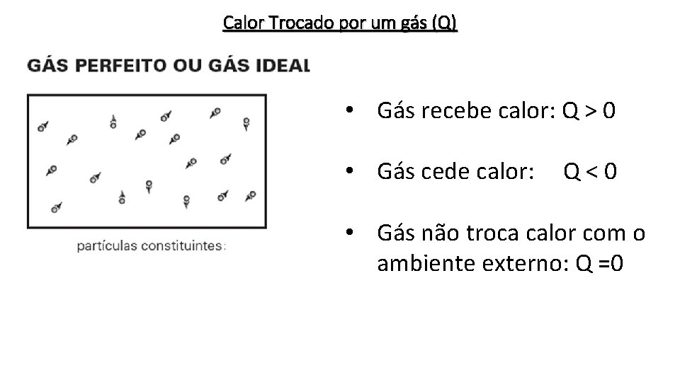 Calor Trocado por um gás (Q) • Gás recebe calor: Q > 0 •