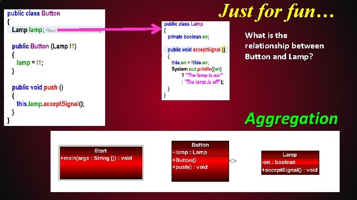 Just for fun… What is the relationship between Button and Lamp? Aggregation 