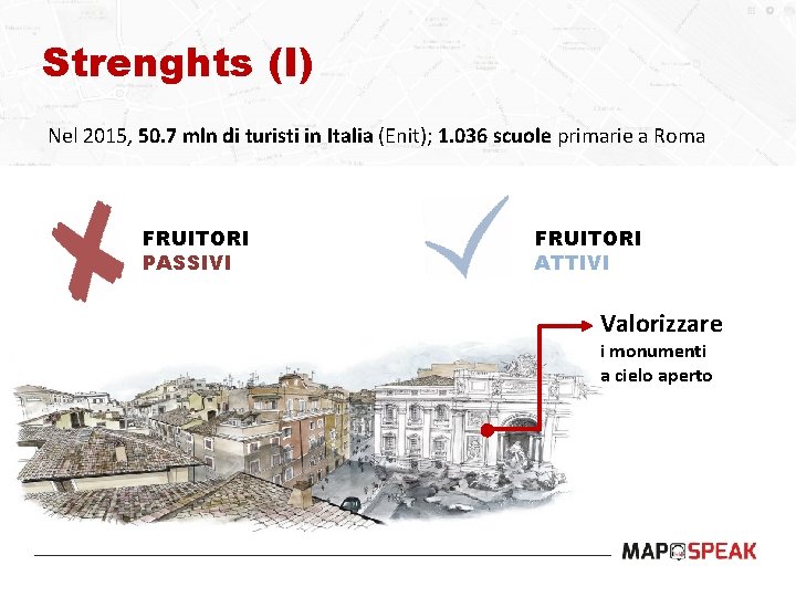 Strenghts (I) Nel 2015, 50. 7 mln di turisti in Italia (Enit); 1. 036