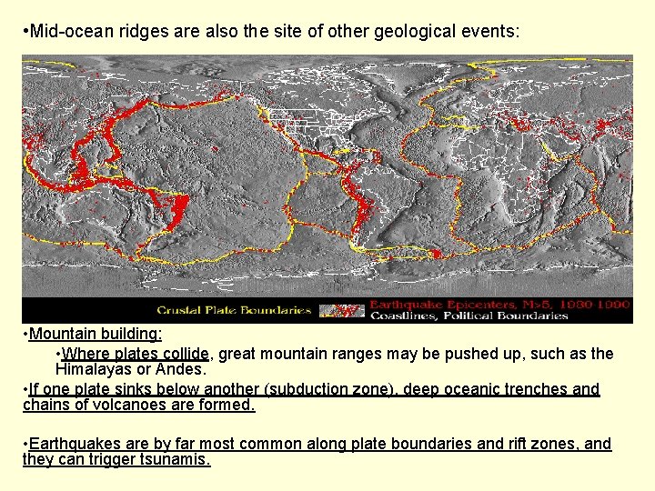  • Mid-ocean ridges are also the site of other geological events: • Mountain