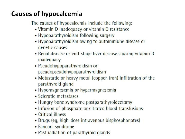 Causes of hypocalcemia 