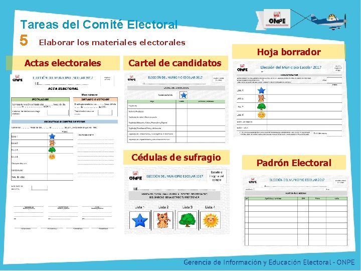 Título de la Presentación Tareas del Comité Electoral 5 Elaborar los materiales electorales Actas