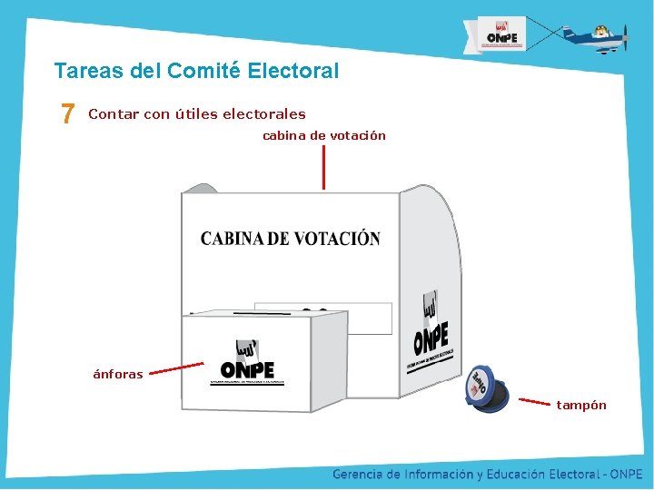 Título de la Presentación Tareas del Comité Electoral 7 Contar con útiles electorales cabina