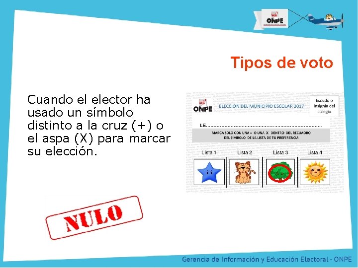 Título de la Presentación Tipos de voto Cuando el elector ha usado un símbolo