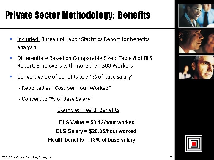 Private Sector Methodology: Benefits Included: Bureau of Labor Statistics Report for benefits analysis Differentiate