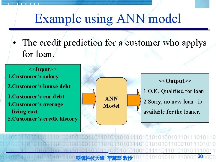 Example using ANN model • The credit prediction for a customer who applys for Example using ANN model • The credit prediction for a customer who applys for