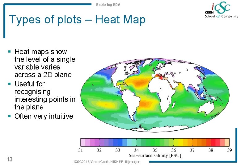 Exploring EDA Types of plots – Heat Map § Heat maps show the level