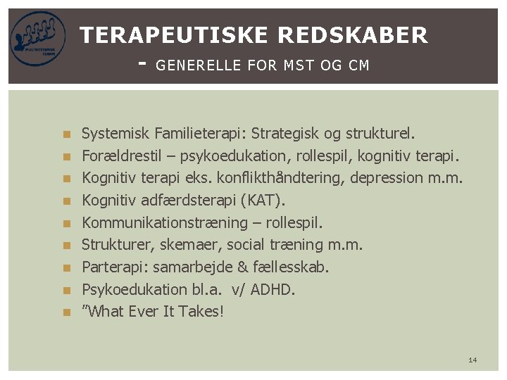 TERAPEUTISKE REDSKABER - GENERELLE FOR MST OG CM n n n n n Systemisk
