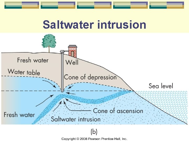 Saltwater intrusion near coast fresh water floats on saltwater rises drought l withdrawal of