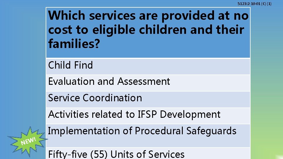 5123: 2 -10 -01 (C) (1) Which services are provided at no cost to