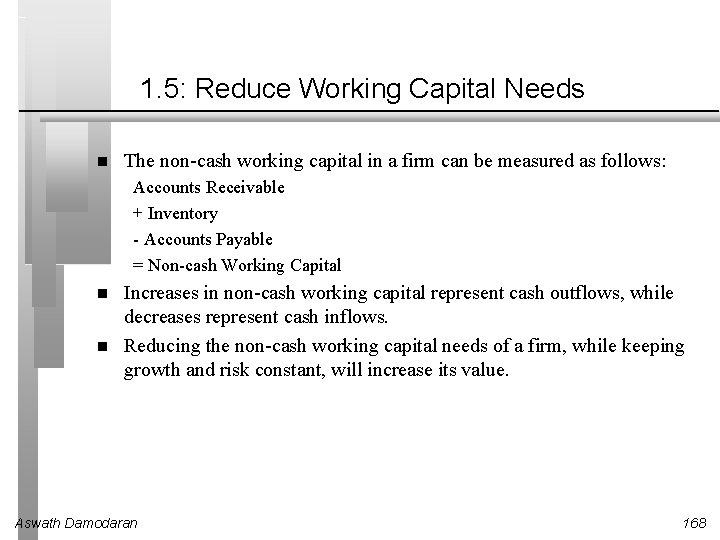 1. 5: Reduce Working Capital Needs The non-cash working capital in a firm can