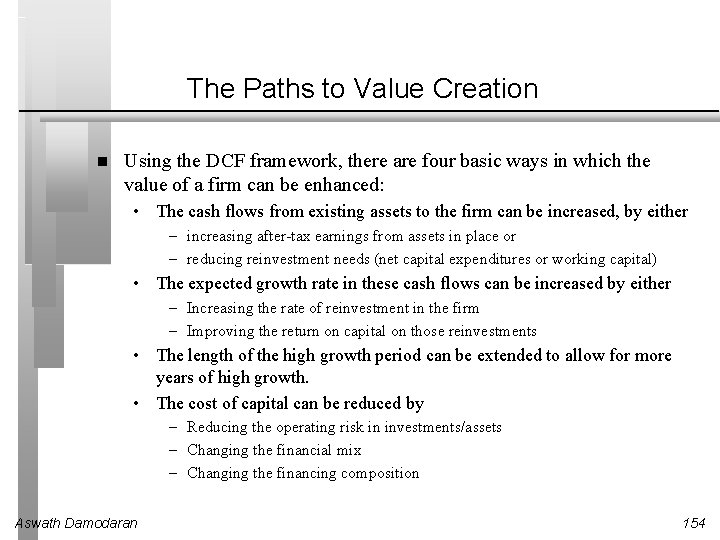 The Paths to Value Creation Using the DCF framework, there are four basic ways