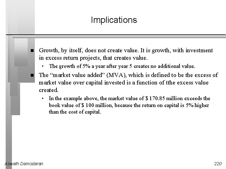 Implications Growth, by itself, does not create value. It is growth, with investment in