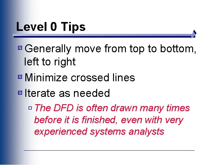 Level 0 Tips Generally move from top to bottom, left to right Minimize crossed