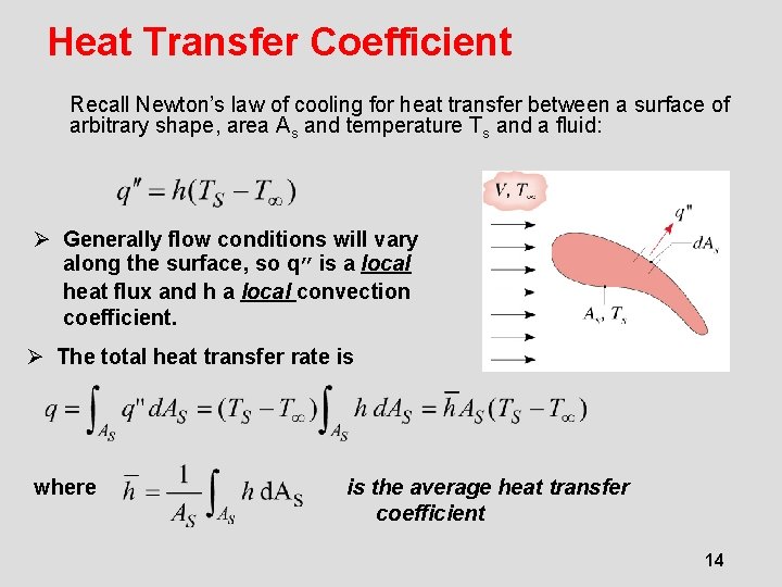 Heat Transfer Coefficient Recall Newton’s law of cooling for heat transfer between a surface