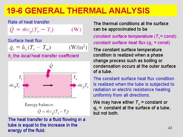 19 -6 GENERAL THERMAL ANALYSIS Rate of heat transfer Surface heat flux hx the