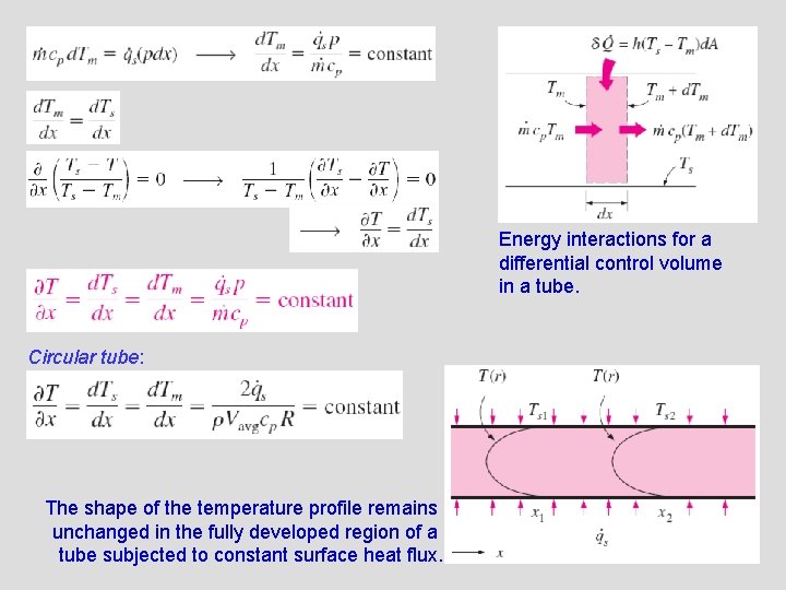 Energy interactions for a differential control volume in a tube. Circular tube: The shape