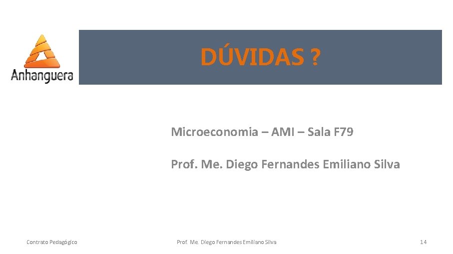 DÚVIDAS ? Microeconomia – AMI – Sala F 79 Prof. Me. Diego Fernandes Emiliano