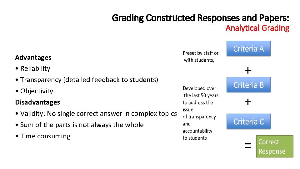 Grading Constructed Responses and Papers: Analytical Grading Advantages • Reliability • Transparency (detailed feedback