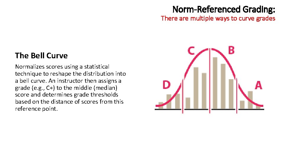 Norm-Referenced Grading: There are multiple ways to curve grades The Bell Curve Normalizes scores