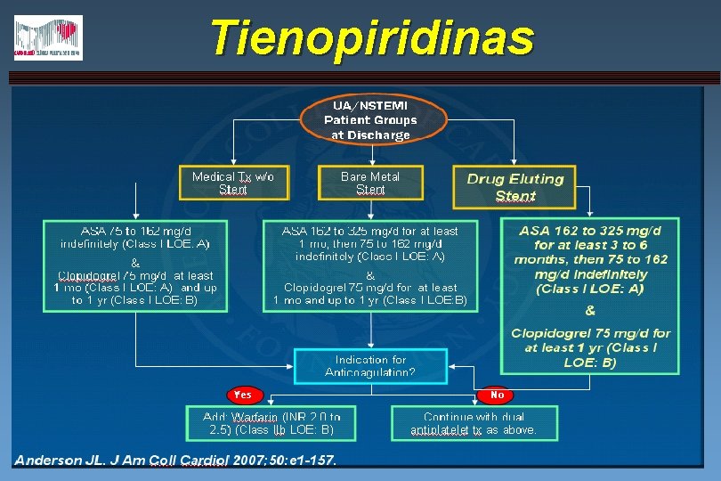 Tienopiridinas • La ESC admite 600 mgs de Clopidogrel como dosis de carga •