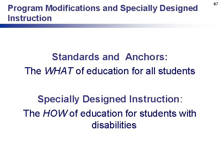Program Modifications and Specially Designed Instruction Standards and Anchors: The WHAT of education for
