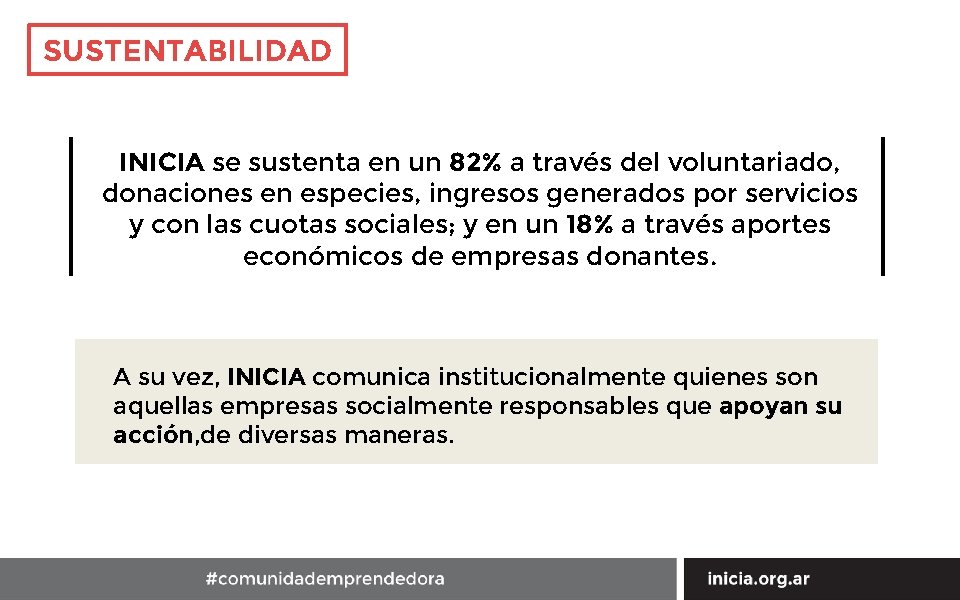 SUSTENTABILIDAD INICIA se sustenta en un 82% a través del voluntariado, donaciones en especies,