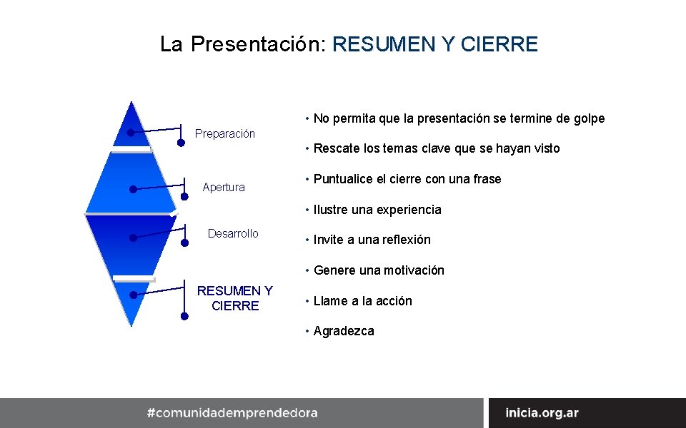 La Presentación: RESUMEN Y CIERRE • No permita que la presentación se termine de