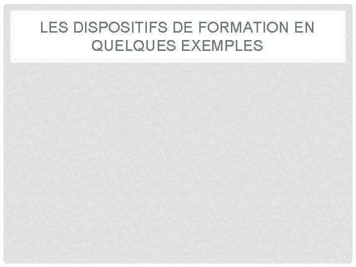 LES DISPOSITIFS DE FORMATION EN QUELQUES EXEMPLES 