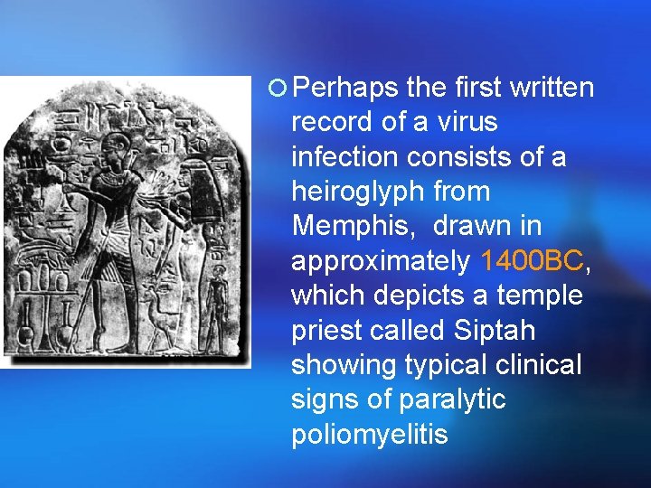 ¡ Perhaps the first written record of a virus infection consists of a heiroglyph