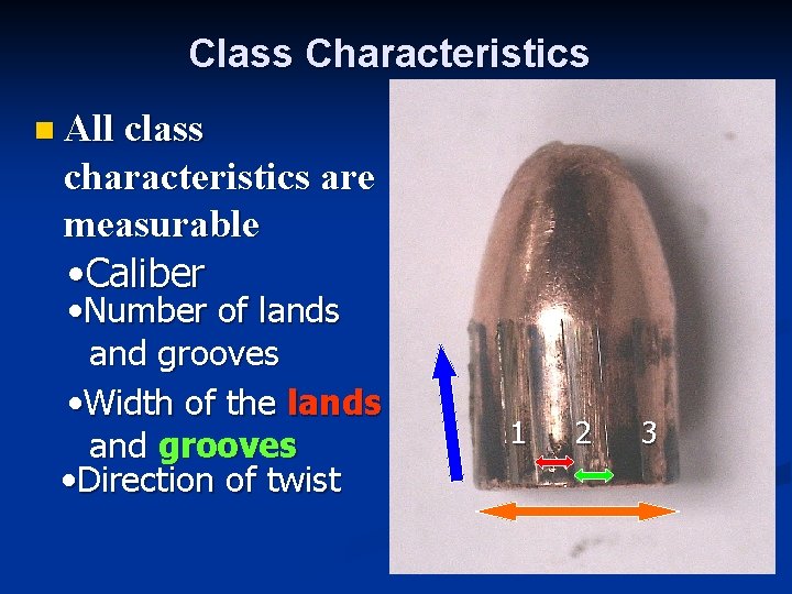 Class Characteristics n All class characteristics are measurable • Caliber • Number of lands