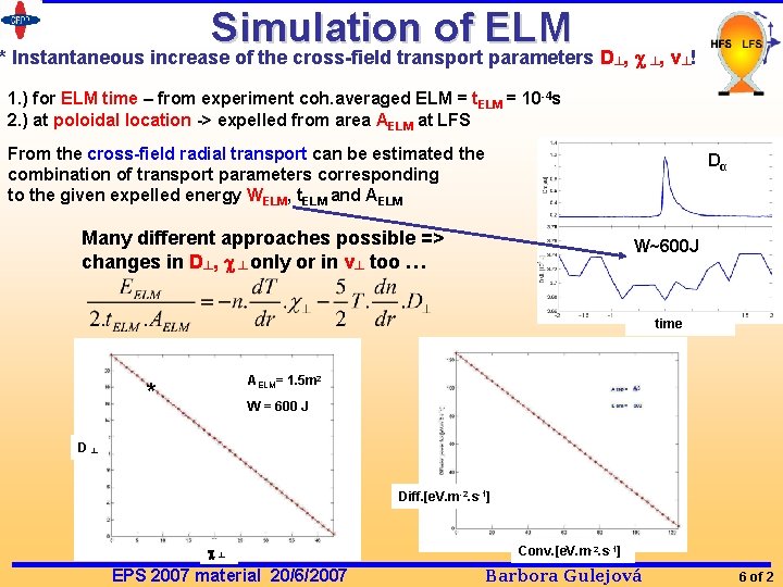 Simulation of ELM * Instantaneous increase of the cross-field transport parameters D , ┴