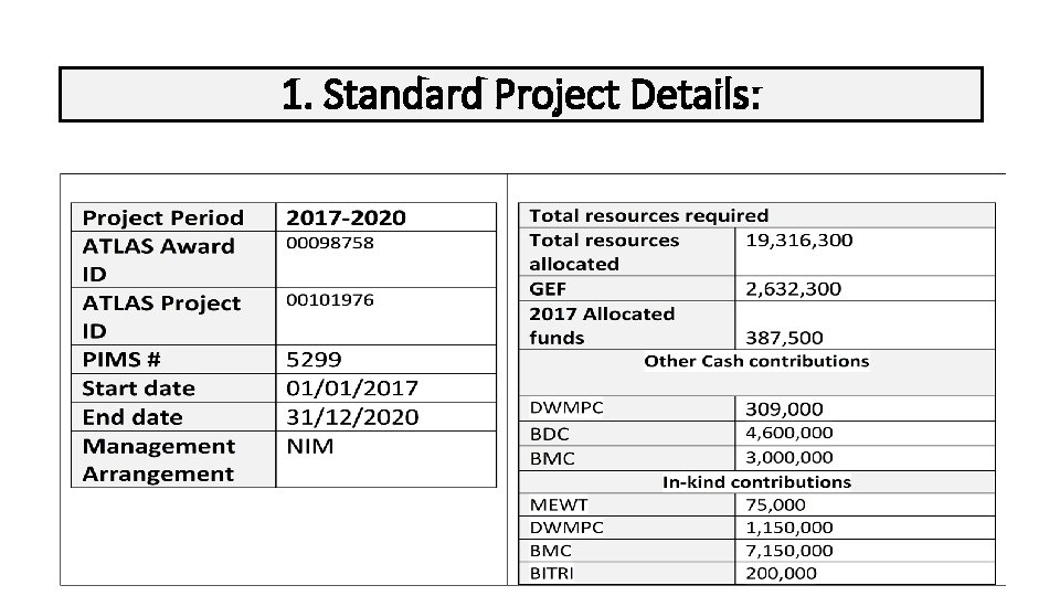 1. Standard Project Details: 