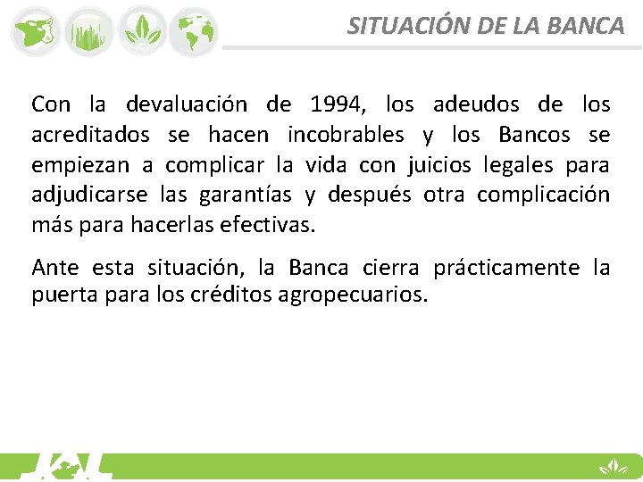 SITUACIÓN DE LA BANCA Con la devaluación de 1994, los adeudos de los acreditados