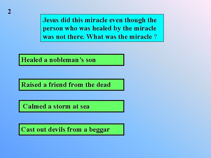 2 Jesus did this miracle even though the person who was healed by the