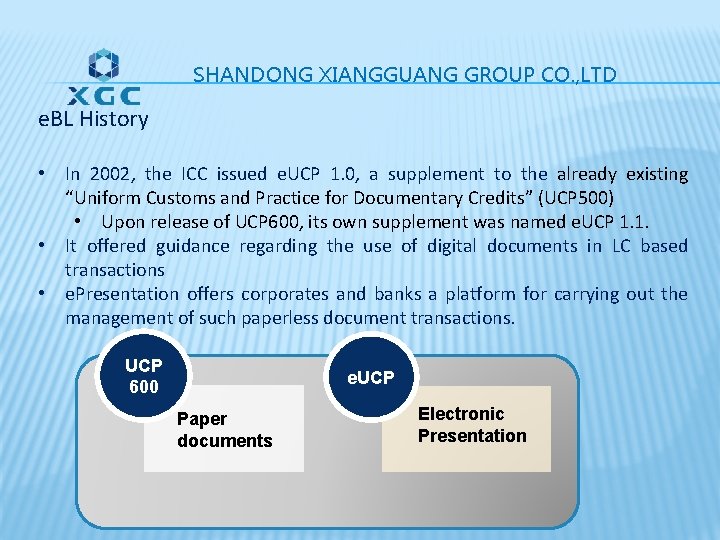 SHANDONG XIANGGUANG GROUP CO. , LTD e. BL History • In 2002, the ICC SHANDONG XIANGGUANG GROUP CO. , LTD e. BL History • In 2002, the ICC