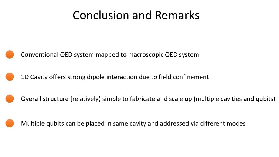 Conclusion and Remarks Conventional QED system mapped to macroscopic QED system 1 D Cavity