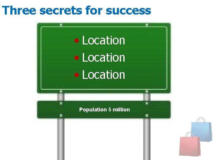 Three secrets for success • Location Population 5 million 
